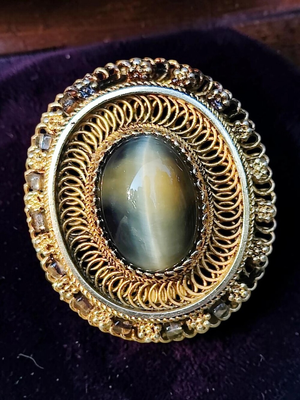 Vintage Sterling Israel Artisan Made Agate Pendant / Brooch